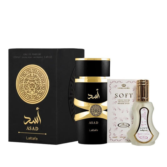 Pack of Asad EDP and soft perfume