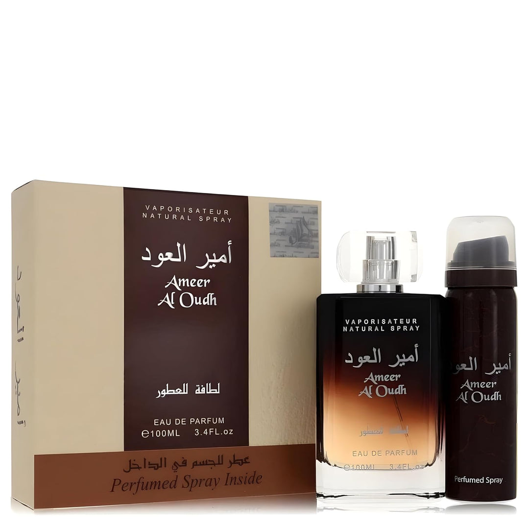 Lattafa Ameer Al Oudh 2 piece set for Unisex (3.4 Ounce Eau de Parfum Spray + 1.7 Ounce Deodorant Spray)