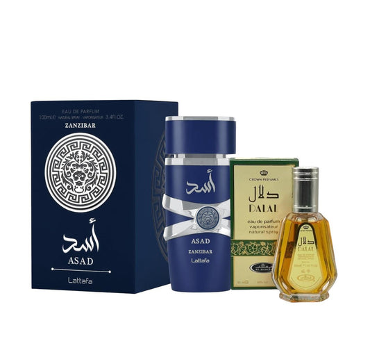 Pack of Lattafa Asad Zanzibar and Dalal Perfume